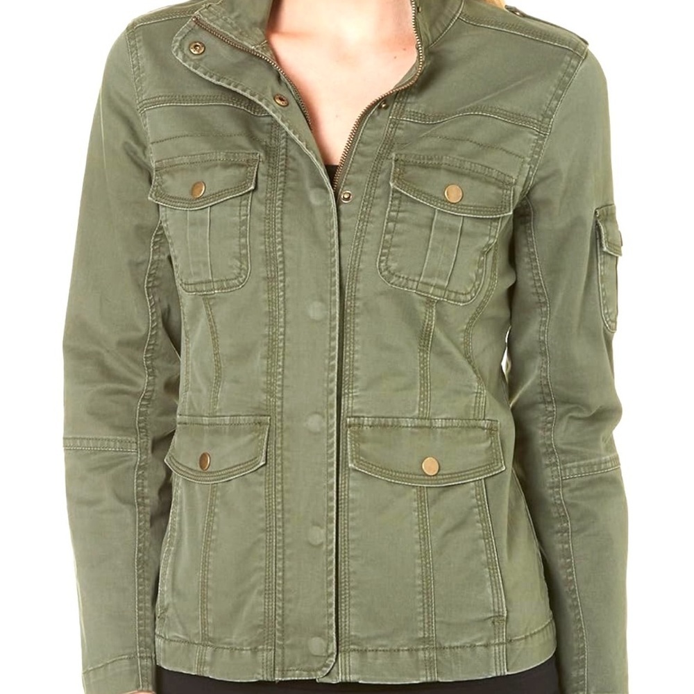 KENSIE JEANS Lightweight Zip-Up Barn Jacket for Fall and Spring, Olive - Picture 4 of 5